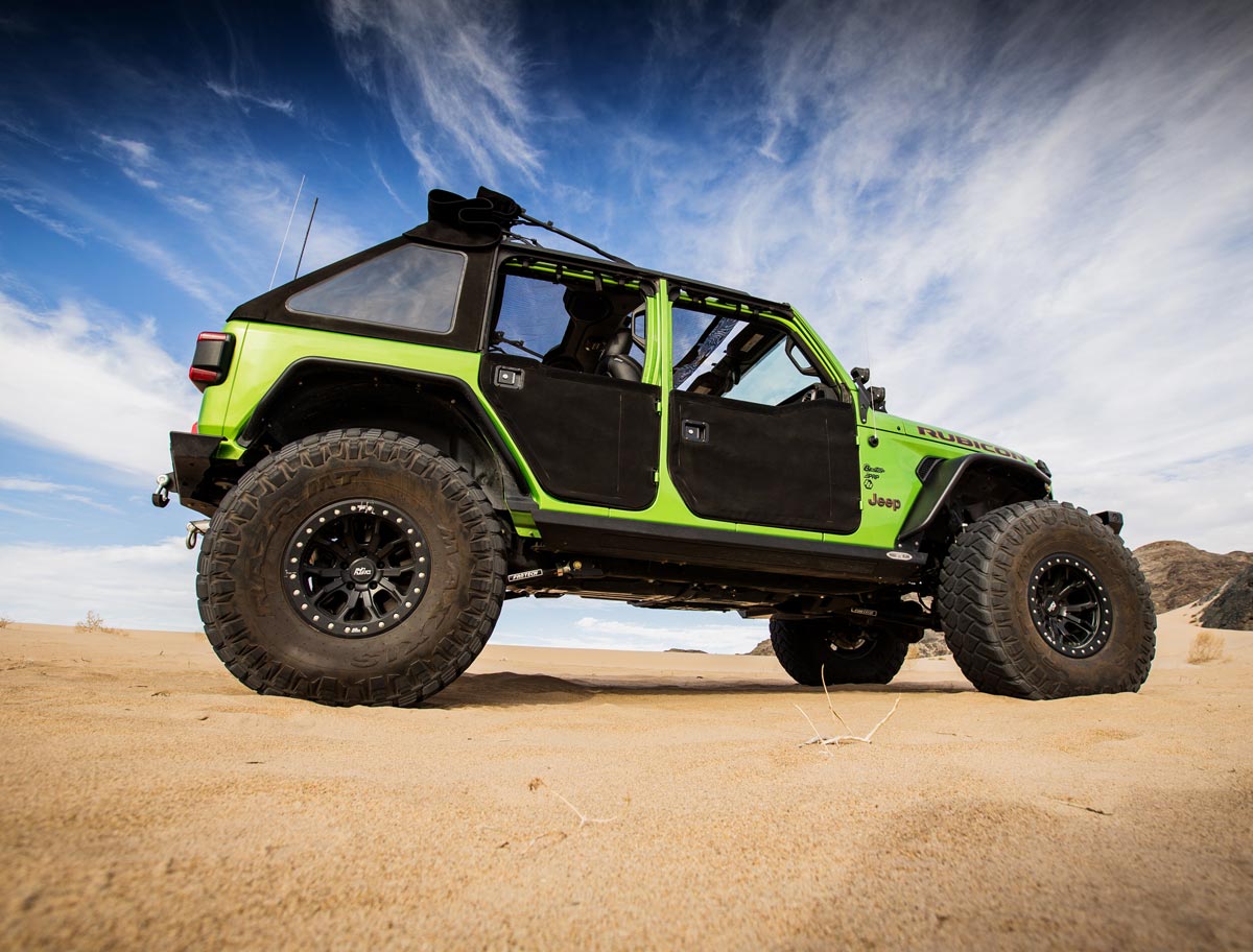 Bestop Jeep Rubicon side profile in the desert