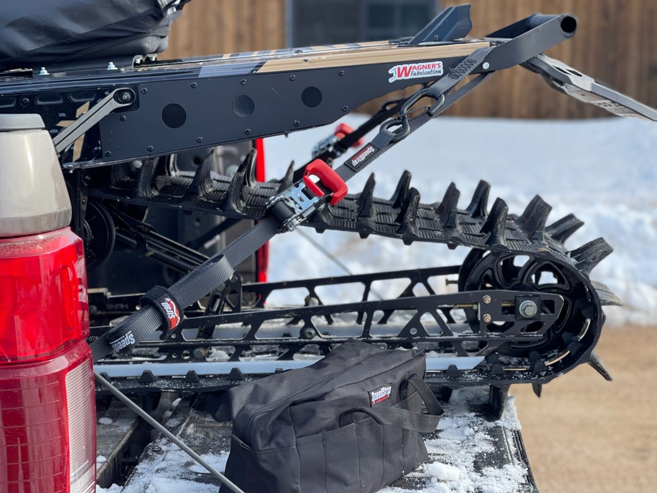1" Ratchet Tie Downs with Snap Hooks with Snow mobile