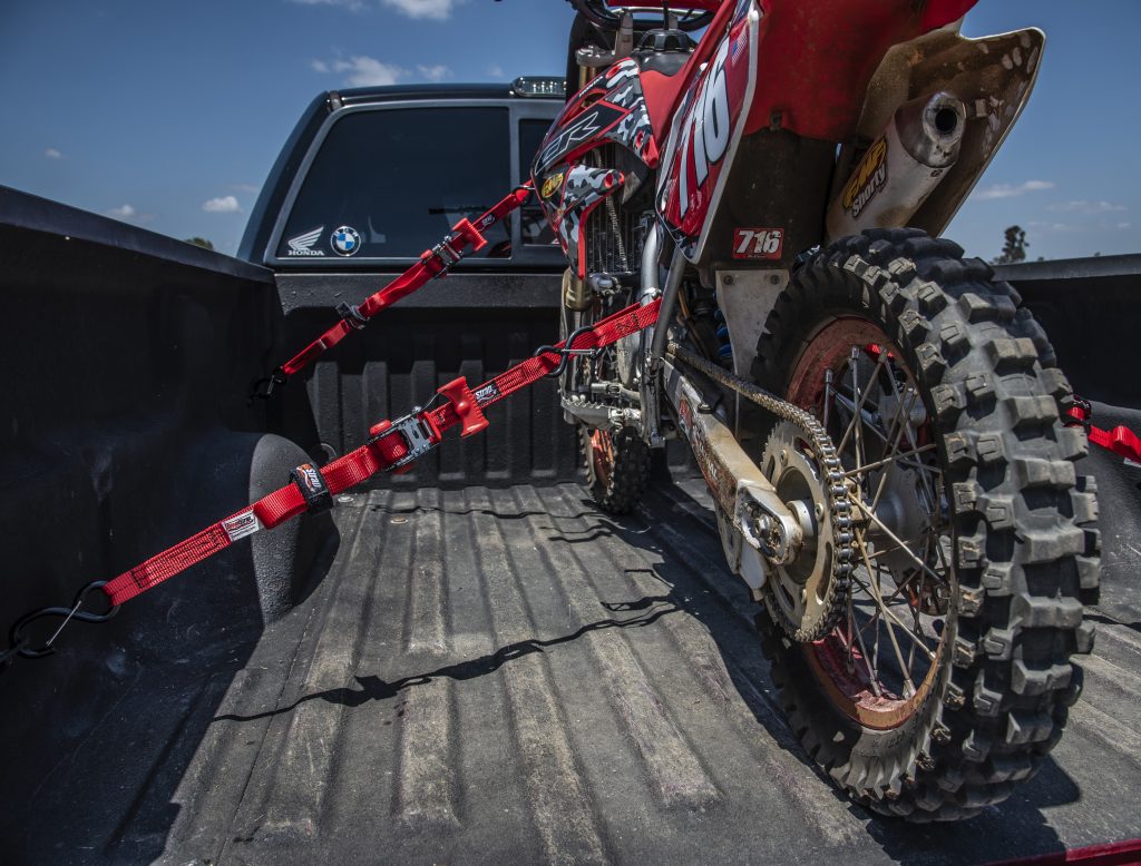 Ratchet Strap Tie Down on Motorcycle